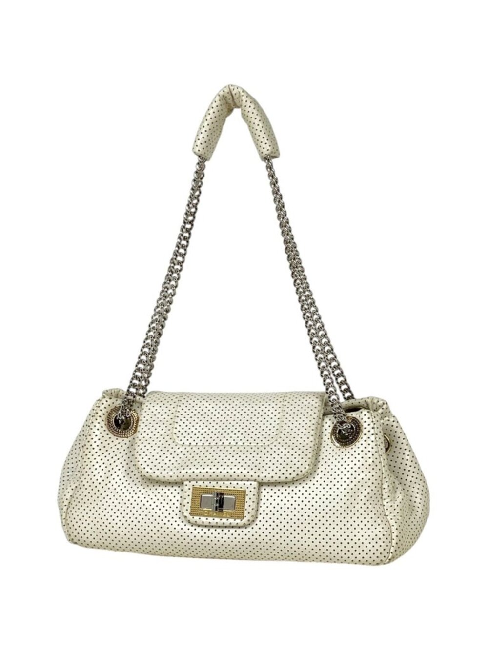 Chanel Shoulder Bag Perforated Leather White